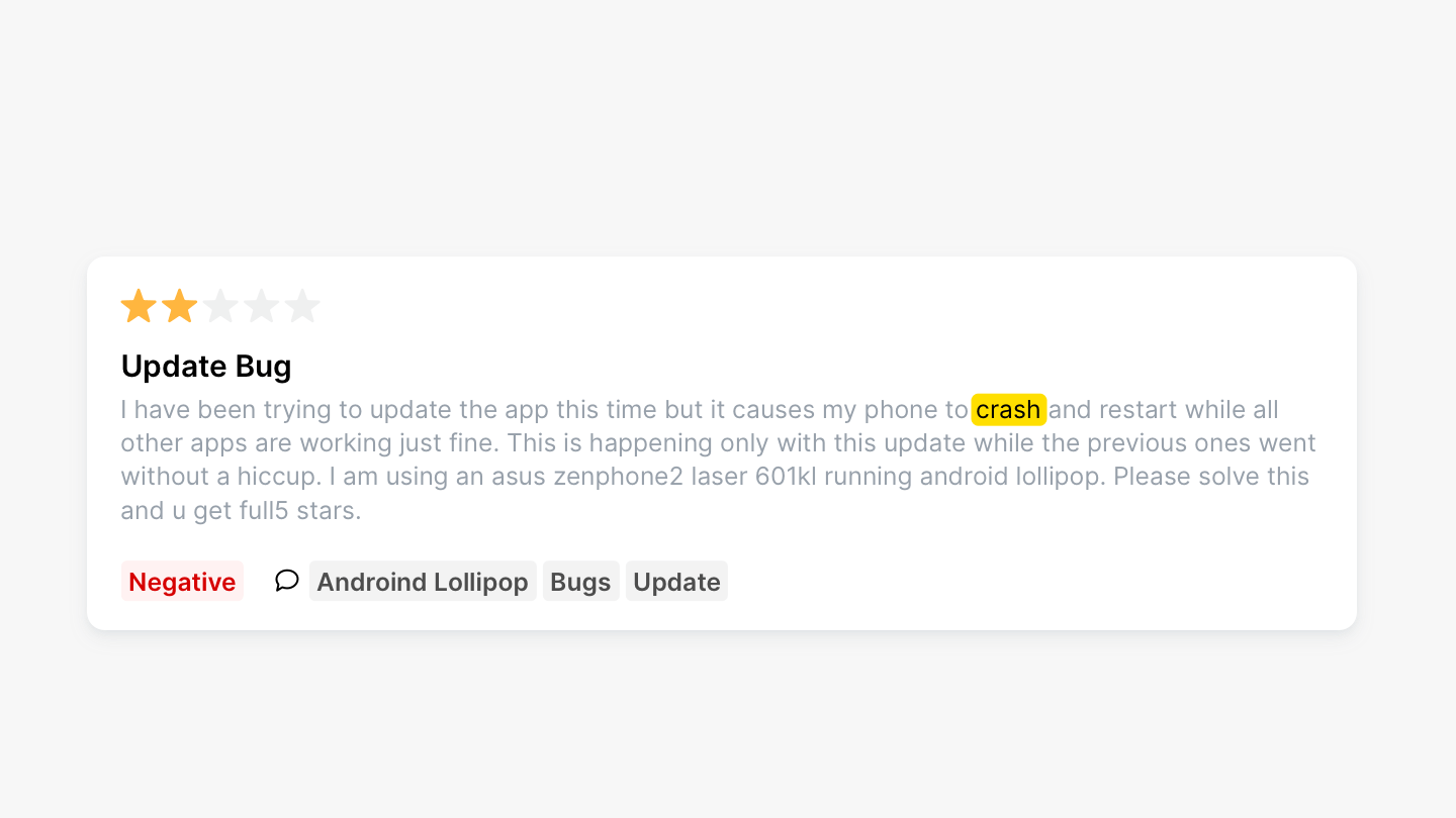 Review showing a bug since the update
